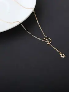 Jewels Galaxy Brass Gold-Plated Moon Star Necklace