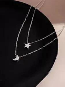 Jewels Galaxy Silver-Plated Star-Moon Layered Necklace