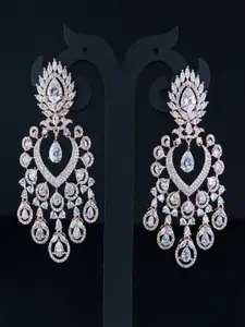 I Jewels Rose Gold-Plated AD Stone studded Contemporary Drop Earrings