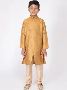 TABARD Boys Woven Design Mandarin Collar Multiple Slits Cotton Kurta
