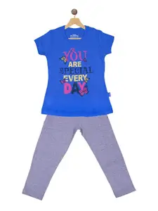PROTEENS Girls Typography Printed Pure Cotton Night Suit
