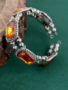 VAGHBHATT German Silver Oxidised Brass-Plated Cuff Bracelet
