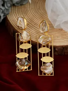 Silvermerc Designs Gold-Plated Stone Studded Geometric Drop Earrings