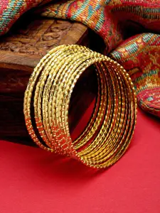 ZENEME Set Of 12 Gold-Plated Textured Detail Handcrafted Designer Bangles