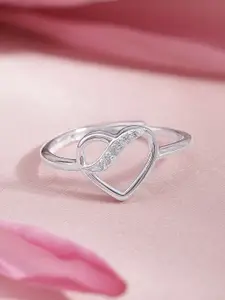 Rubans Silver 92.5 Sterling Silver Rhodium Plated With Heart-Charm Finger Ring