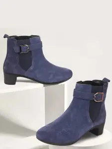 FAUSTO Women Buckled Block Heeled Chelsea Boots