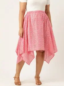 theRebelinme Plus Size Pure Cotton Floral Asymmetric Skirt