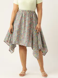 theRebelinme Printed Plus Size A-line Cotton Midi Skirt