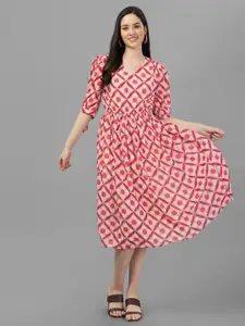 Masakali.Co Geometric Printed Georgette A-line Midi Dress