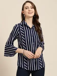 Qurvii Women Comfort Striped Bell Sleeves Casual Shirt