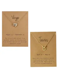 Pinapes Set of 2 Gold-Plated Virgo Taurus & Zodiac Pendant Chain