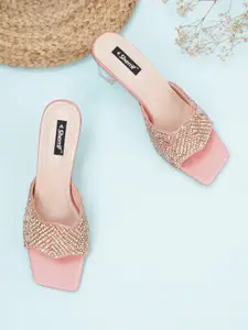 Sherrif Shoes Open Toe Embellished Block Heels
