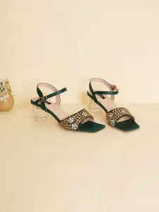 Sherrif Shoes Square Toe Embellished Block Heels