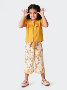 Fabindia Girls Floral Printed Pure Cotton Top with Trouser