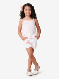 Fabindia Girls Embroidered Shoulder Straps Pure Cotton Top with Shorts