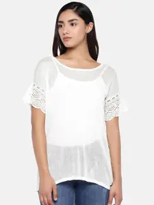 U.S. Polo Assn. Women Off-White Solid Sheer Boxy Top