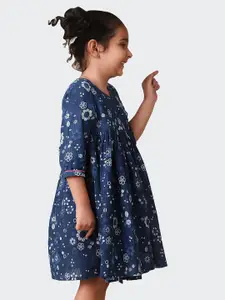 Fabindia Girls Floral Printed Cotton A-Line Dress