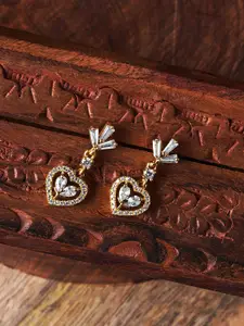 HOT AND BOLD Gold-Plated Zircon Heart Shaped Drop Earrings