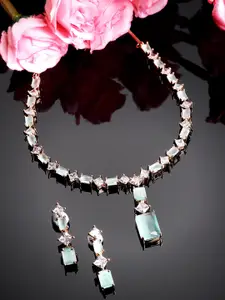 KARATCART Rose Gold-Plated CZ-Studded Necklace & Earring Jewellery Set