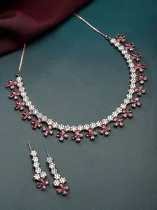 KARATCART Rose Gold-Plated CZ-Studded Necklace & Earring Jewellery Set