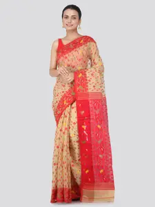 PinkLoom Ethnic Motifs Woven Design Pure Cotton Jamdani Saree