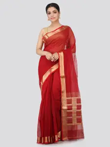 PinkLoom Zari Border Cotton Blend Saree