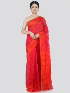 PinkLoom Ethnic Motifs Woven Design Zari Pure Cotton Jamdani Saree