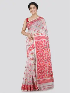 PinkLoom Floral Woven Design Pure Cotton Jamdani Saree