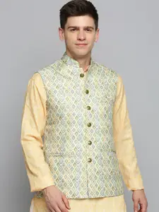 SHOWOFF Woven Design Mandarin Collar Nehru Jackets