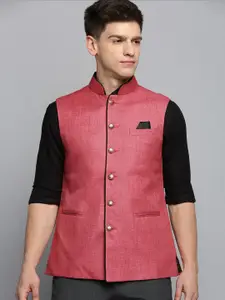 SHOWOFF Solid Woven Nehru Jackets With Square Pocket