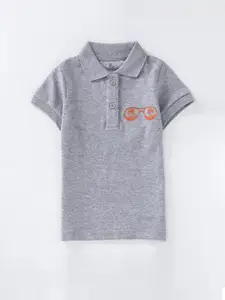 KiddoPanti Girls Polo Collar Embroidered Pure Cotton T-shirt