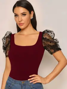 SHEETAL Associates Square Neck Puff Sleeves Fitted Top