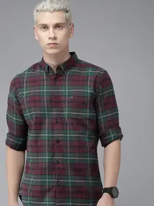 THE BEAR HOUSE Men Maroon Slim Fit Tartan Checks Checked Casual Shirt