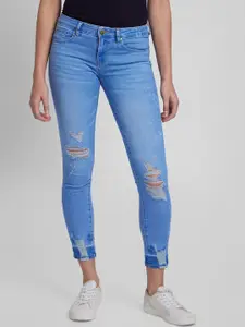 SPYKAR Women Alicia Slim Fit High-Rise Mildly Distressed Light Fade Jeans