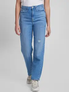 SPYKAR Women Straight Fit High-Rise Low Distress Light Fade Jeans