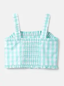 United Colors of Benetton Girls Checked Smocked Crop Cotton Top