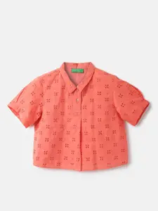 United Colors of Benetton Girls Floral Embroidered Cotton Shirt Style Top