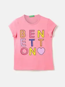 United Colors of Benetton Girls Round Neck Typography Printed Cotton Top