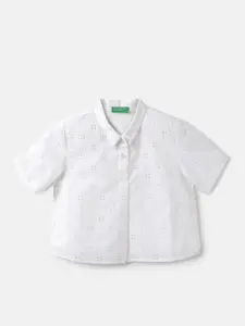 United Colors of Benetton Girls Embroidered Spread Collar Schiffli Cotton Shirt Style Top
