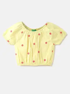 United Colors of Benetton Girls Floral Embroidered Cotton Blouson Top
