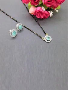 FEMMIBELLA Gold-Plated AD Studded & Beaded  Mangalsutra With Earrings