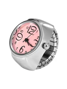 Fashion Frill Silver-Plated Analogue Dial Watch Stretchable Ring