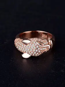 Fashion Frill Rose Gold-Plated CZ Studded Leopard Finger Ring