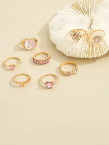 Fashion Frill Set Of 8 Gold-Plated AD Studded Boho Finger Rings