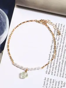Accessorize Gold-Toned Pearl & Stone Charm Anklet