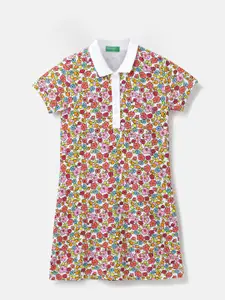 United Colors of Benetton Girls Floral Printed Cotton T-shirt Dress