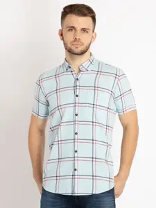 Status Quo Men Standard Slim Fit Windowpane Checked Cotton Casual Shirt
