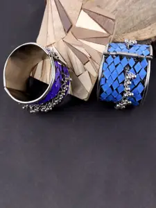 VAGHBHATT Women Set Of 2 Sterling Silver Oxidised Silver-Plated Cuff Bracelet
