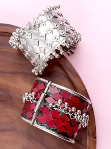 VAGHBHATT Set Of 2 Sterling Silver Mirror Silver-Plated Cuff Bracelet