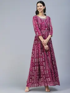 FASHOR Ethnic Motifs Printed Fit and Flare Maxi Dress